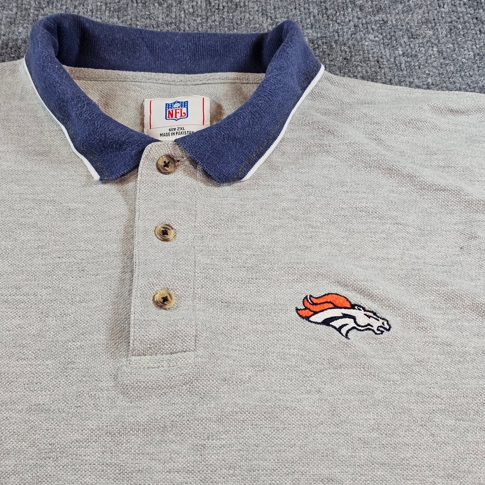 Vintage 90s NFL Mens 2XL Grey Denver Broncos Polo Shirt Short Sleeve Gameday